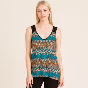 Women's Lavish Plus Teal Brown Chevron Tank Top 3X